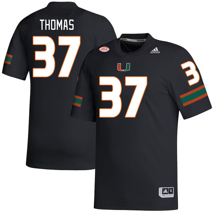 Men #37 Isaiah Thomas Miami Hurricanes College Football Jerseys Stitched-Black